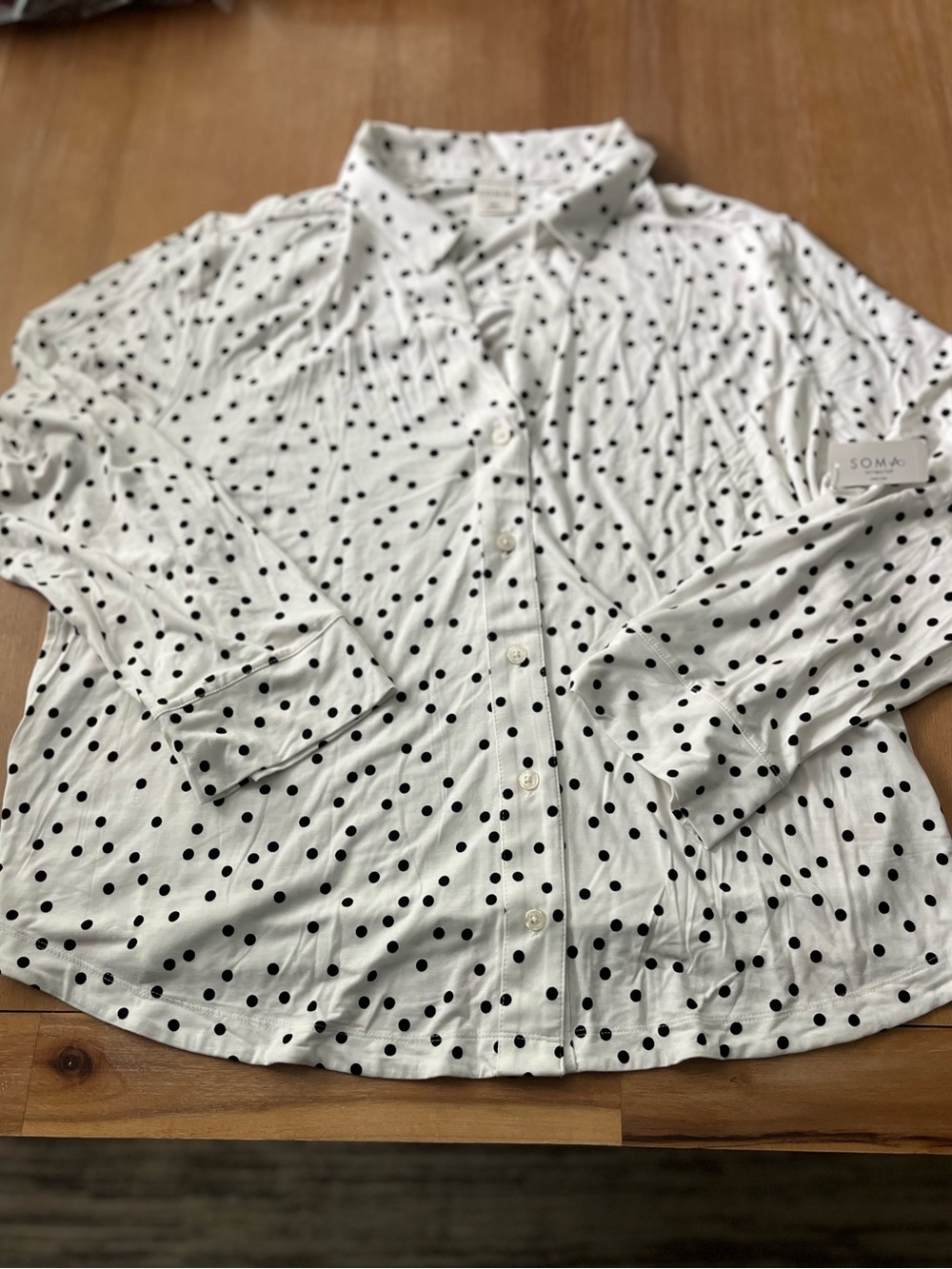 SOMA Ivory Black Polka Dot pajama top long sleeve button down XXL NWT